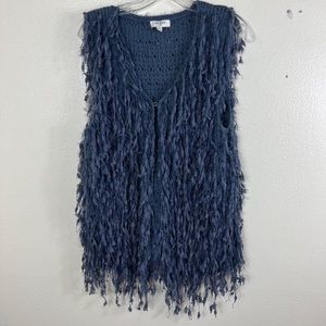 UMGEE USA Blue Knit Extreme Frayed Sleeveless Cardigan Top Size Medium